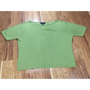 Anthology 100% Silk Knit‎ Dress Shirt Men's Large Green Short Sleeve Avocado